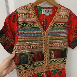Colorful Floral Arab Traditional Embroidered Dress